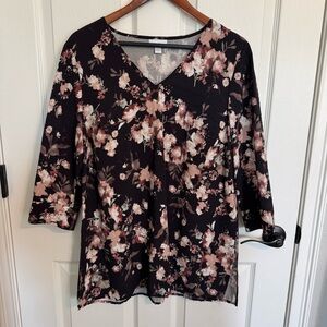 J. Jill Watercolor-Floral V-Neck Tunic Medium